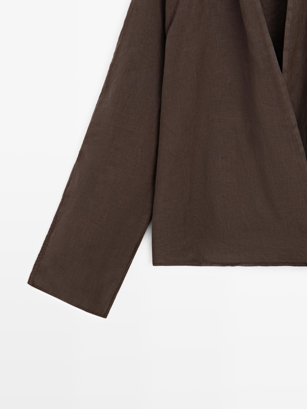 Massimo Dutti Блуза из струящейся льняной ткани внахлест, коричневый