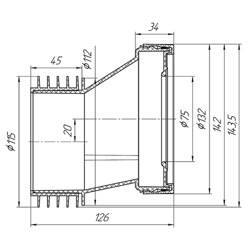Эксцентрик жесткий Ани Пласт 20 мм c выпуском 110 мм (W0220)