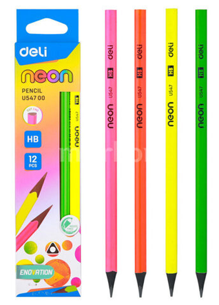 Карандаш Deli НB Neon трехгран., пластик., корп. ассорти