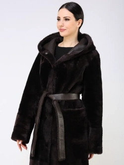 Дубленка зимняя шуба натуральная с капюшоном длинная