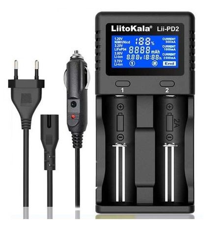 Зарядное устройство для 2 аккумуляторов/батареек LitoKala + прикуриватель 12V/1A