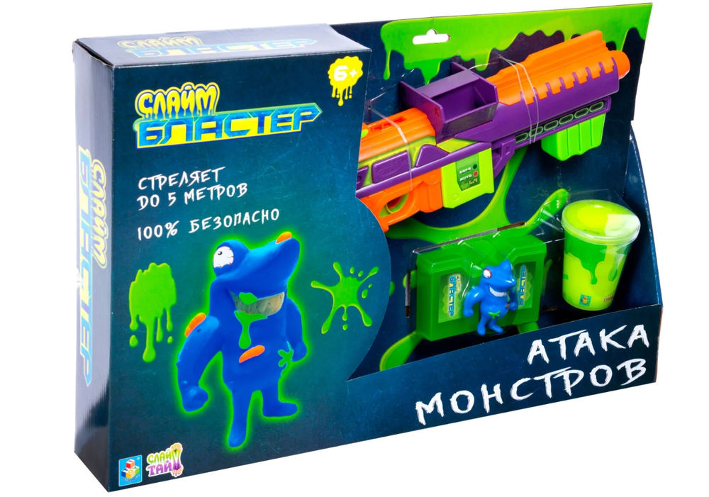 Слайм Бластер Атака монстров в комплекте Бластер мишень слизь 120г 1toy Т15830