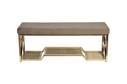 Банкетка велюровая 120x40x47см Garda Decor серо-бежевый золото