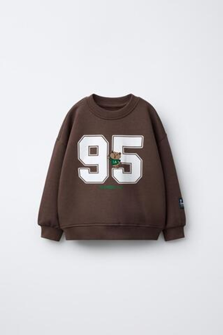 ZARA ТОЛСТОВКА С ВЫШИТОЙ ЦИФРОЙ И АНИМАЛИСТИЧЕСКИМ ПРИНТОМ, КОРИЧНЕВЫЙ