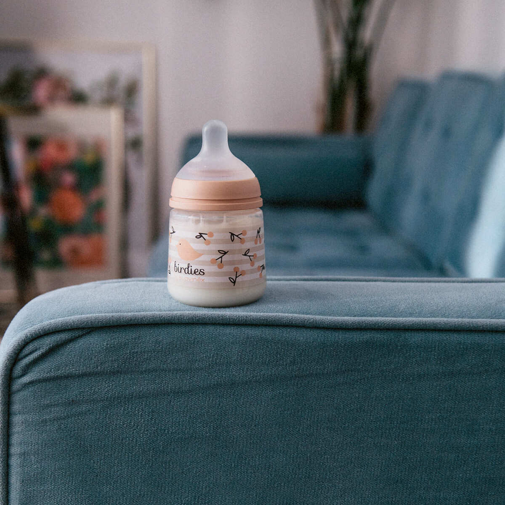 Бутылочка для кормления Suavinex Birdies 150 мл розовая, 0 мес+