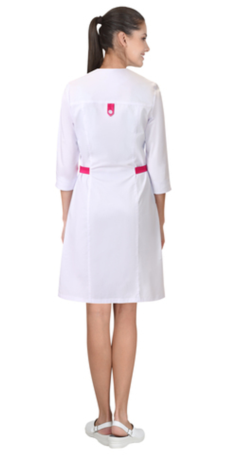 Халат "БРАЙТЛИ" женский белый с фуксией, тк.Твил стрейч