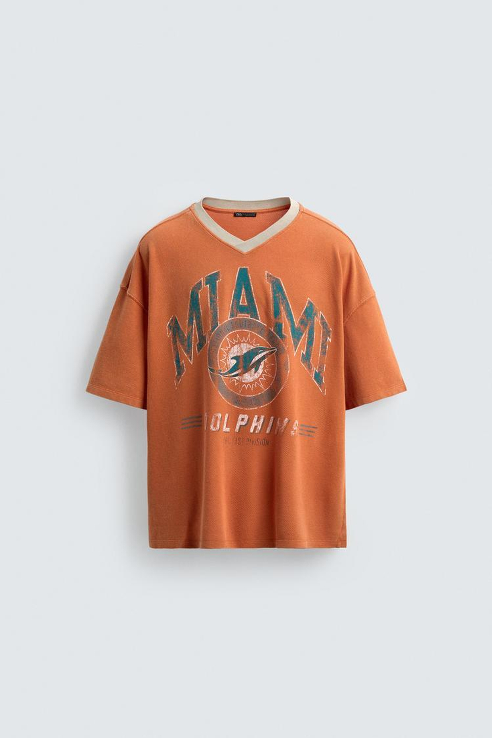 ZARA ФУТБОЛКА СТРУКТУРИРОВАННАЯ NFL MIAMI DOLPHINS, ОРАНЖЕВЫЙ