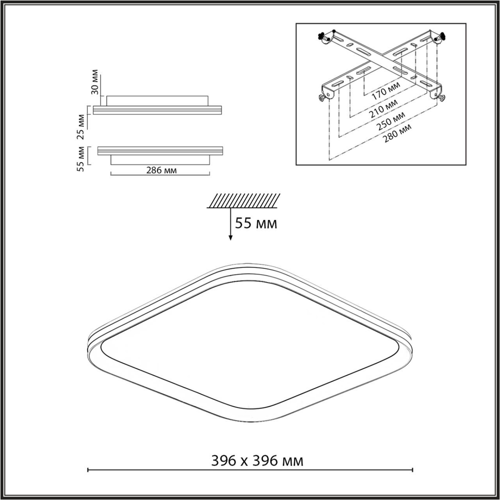 7750/72L MITRA LED SN 544 Светильник металл/PMMA/белый LED 72Вт 3000-6000К 396х396 IP20 пульт ДУ BETA