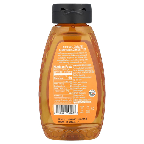 Wholesome Sweeteners, Органический, сырой нефильтрованный белый мед, 454 г