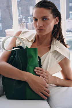 ZARA КОМБИНИРОВАННАЯ КОЖАНАЯ СУМКА, ЗЕЛЕНЫЙ