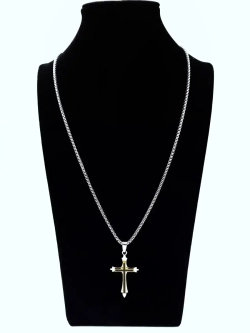 Бижутерная подвеска крестик на серебристой цепочке из стали