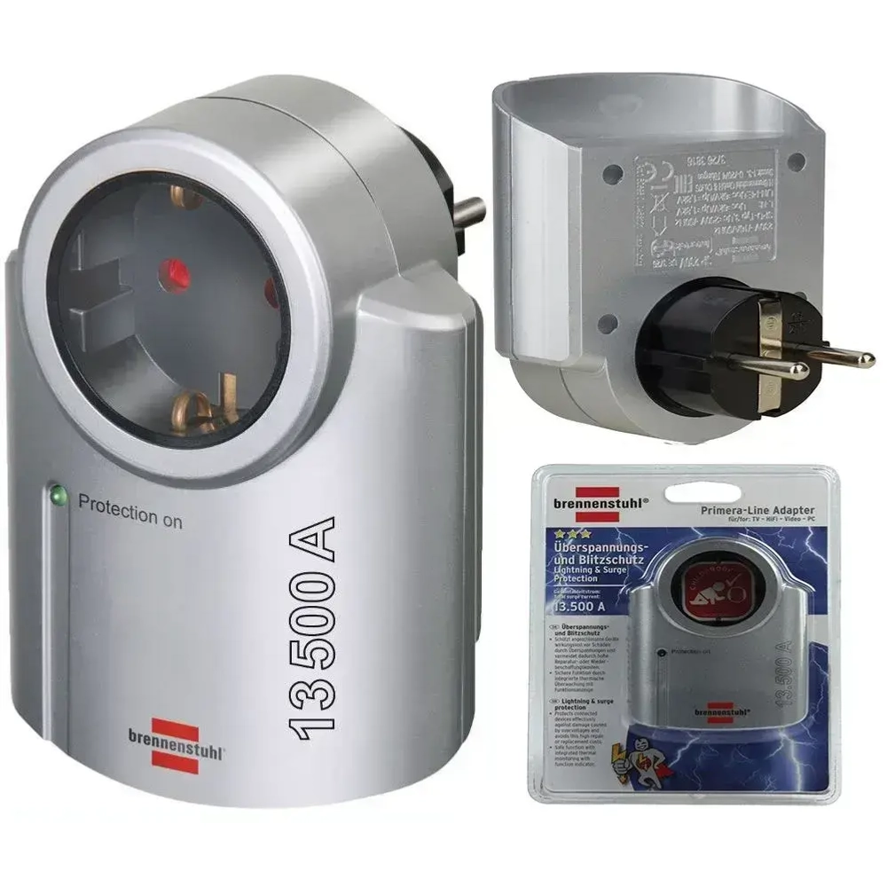 Сетевой фильтр розетка адаптер Brennenstuhl (1 розетка, серый), 1506950 с защитой, для компьютера, телевизора, бытовой техники