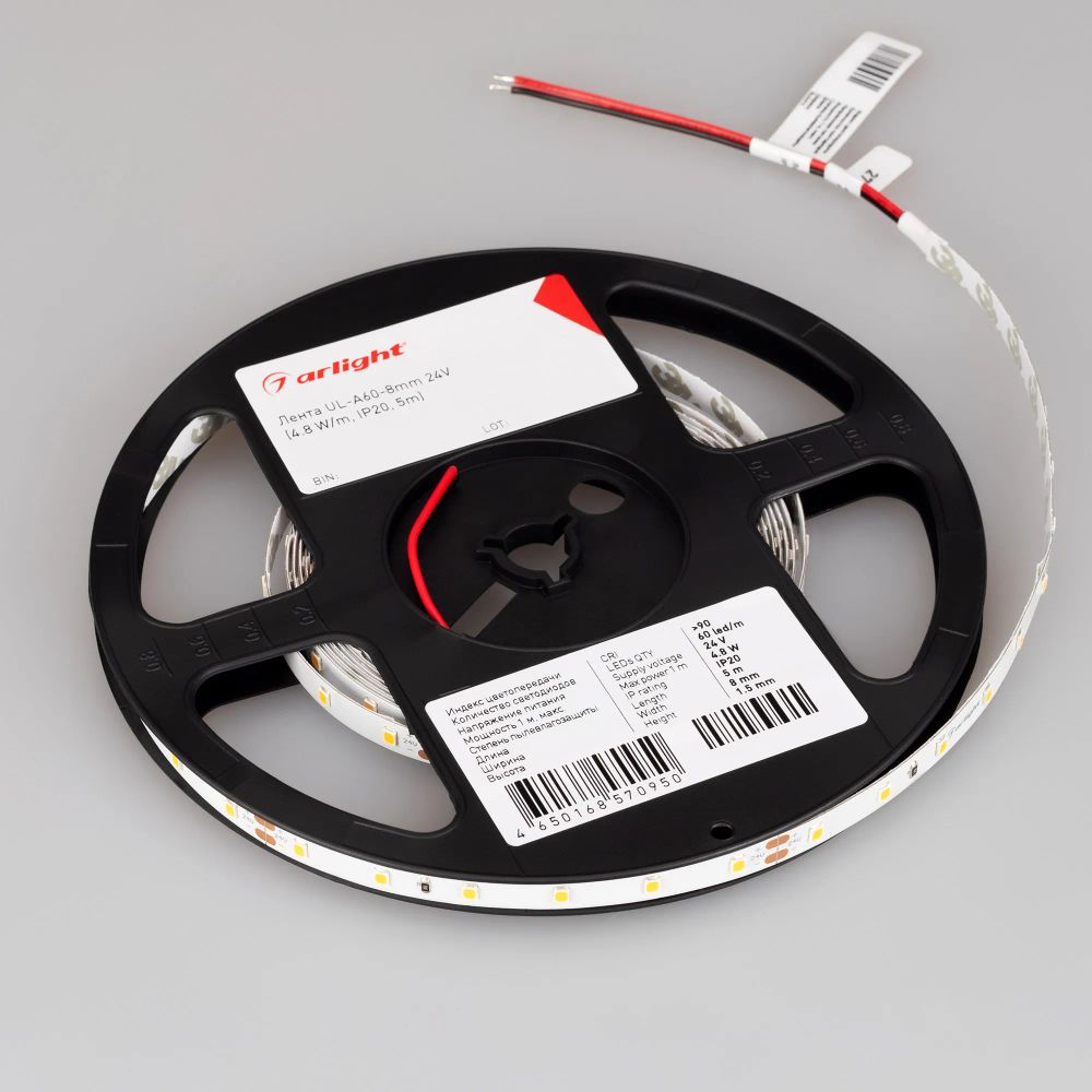 Светодиодная лента UL-A60-8mm 24V White6000 (7.2 W/m, IP20, 5m) (Arlight, 7 лет) 044052
