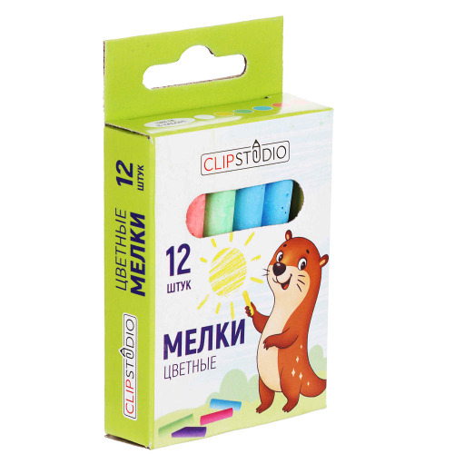 Мелки школьные 6цв. ClipStudio 12 шт в картонной коробке с подвесом