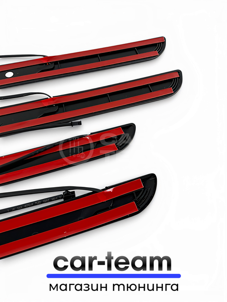 Накладки на пороги на Лада Веста Кросс светодиодные LED, ABS-пластик, синяя подсветка (4шт)