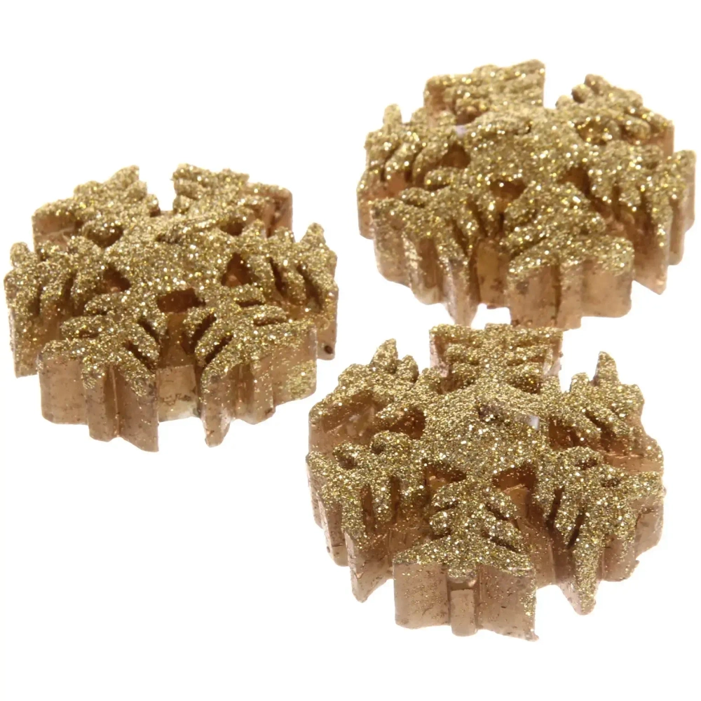 Свечи новогодние «Снежинки блестящие» 5 см (набор 3 шт), золото