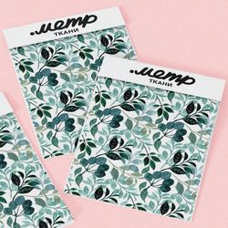 Ткань кулирная гладь акварельные листочки и цветочки