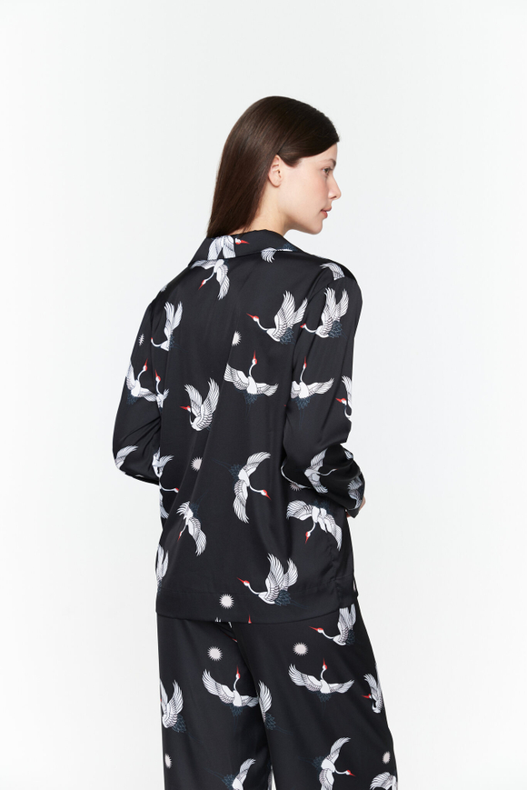 Шелковая блуза с журавлями