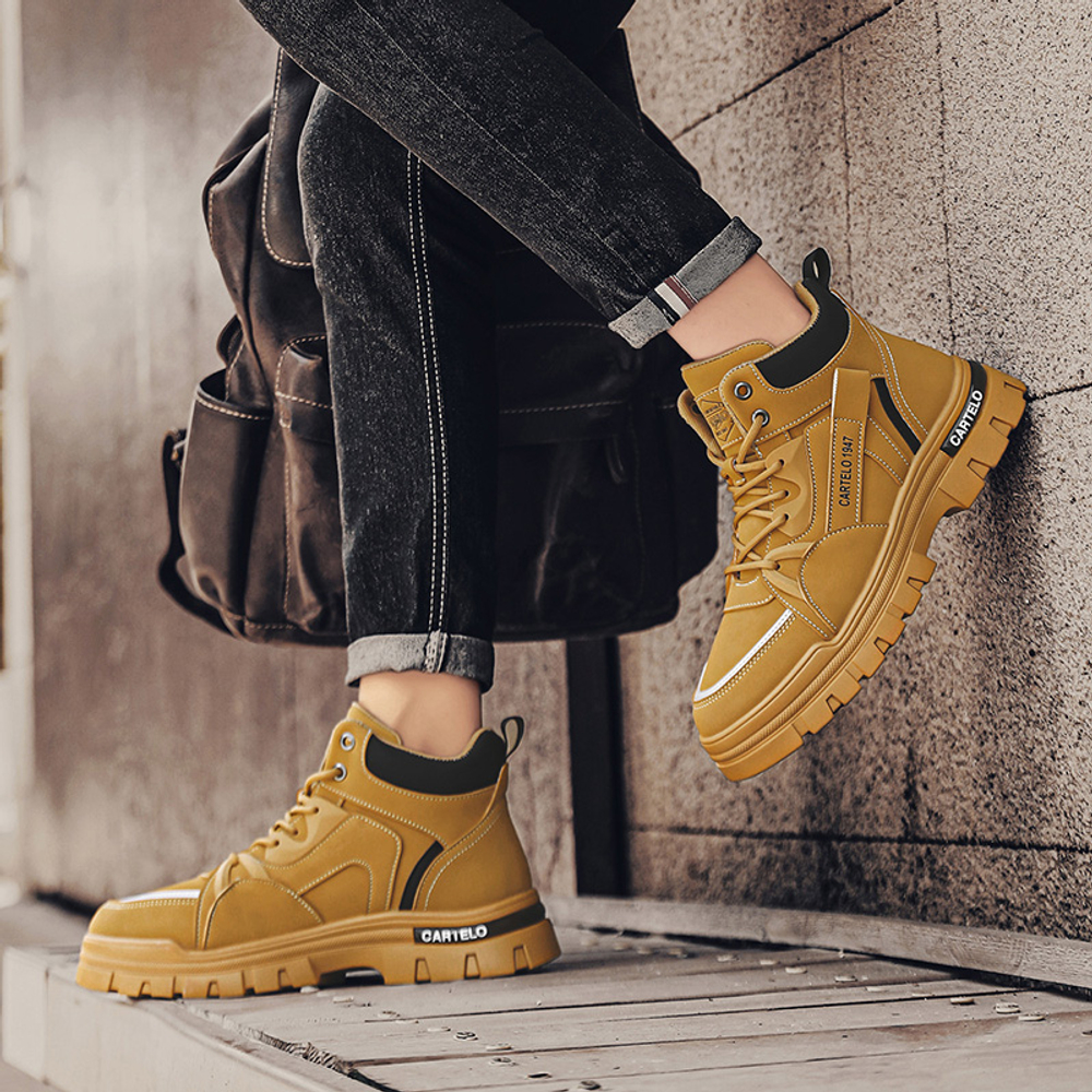 CARTELO Thermal British Style Desert Boots Abrasion Resistant Slip Resistant 11cm Fleece Lined Combat Boots Men"s