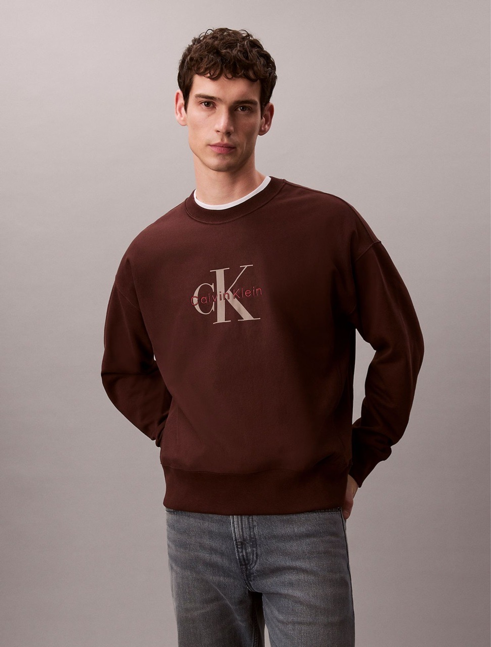 Свитшот Calvin Klein Premium Terry Monogram Logo Relaxed Rich Brown