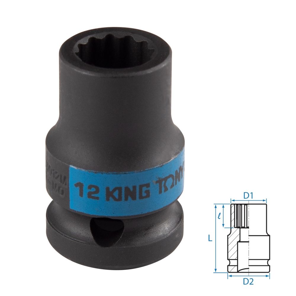 KING TONY (453012M) Головка торцевая ударная двенадцатигранная 1/2", 12 мм