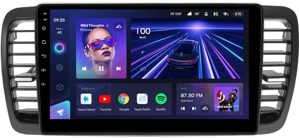 Магнитола для Subaru Legacy 4, Outback 3 2003-2009 (правый руль) - Teyes CC3 монитор 9" QLED на Android 10, ТОП процессор, 4Гб+32Гб, CarPlay, 4G SIM-слот