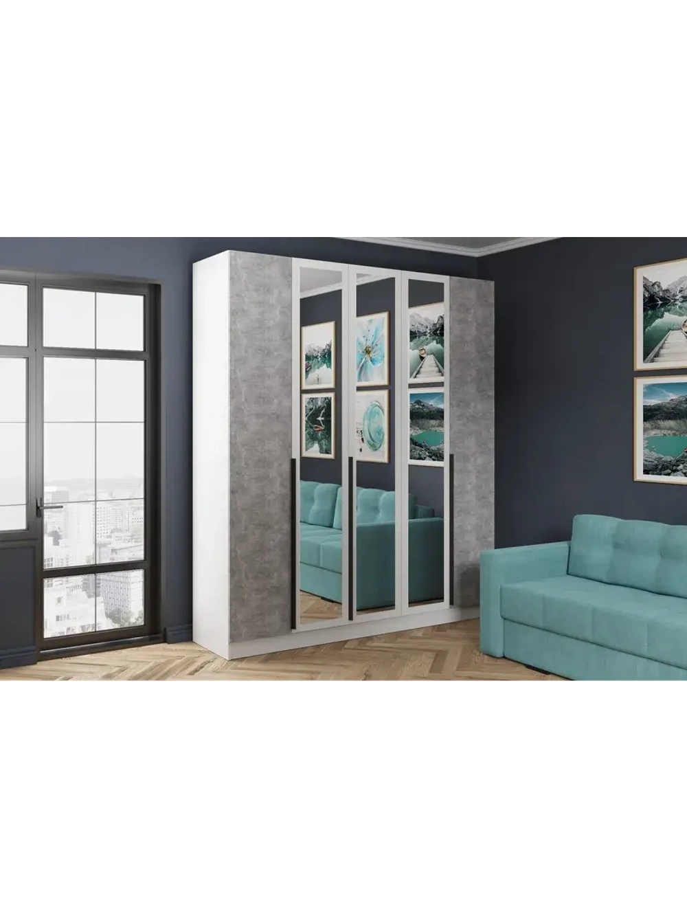 Шкаф распашной Мадрид с зеркалом 2;0м белый