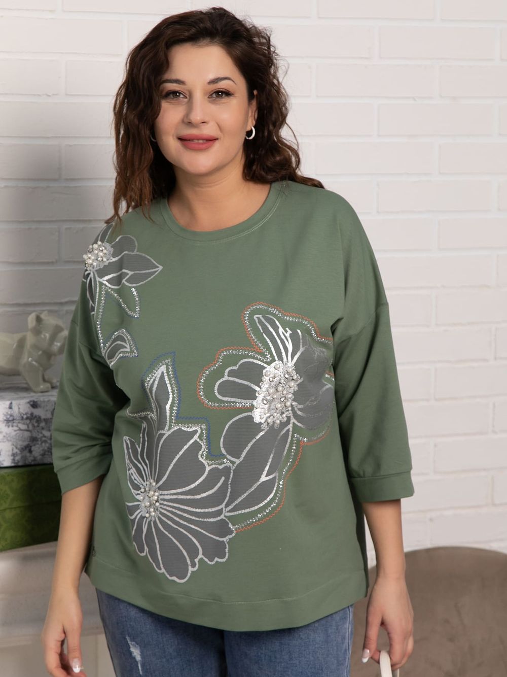 Блуза Цветочная рапсодия (зеленая) Б15312-18М LT Collection