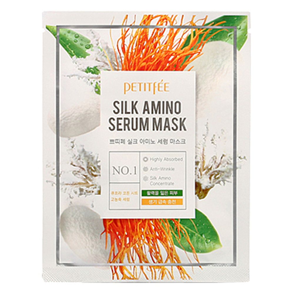 Petitfee Маска для лица тканевая с протеинами шелка - Silk amino serum mask
