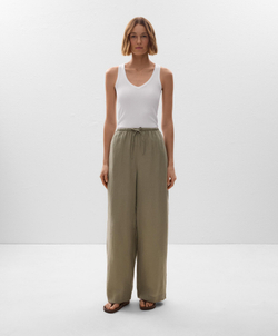 OYSHO Брюки прямого кроя из 100% льна, хаки