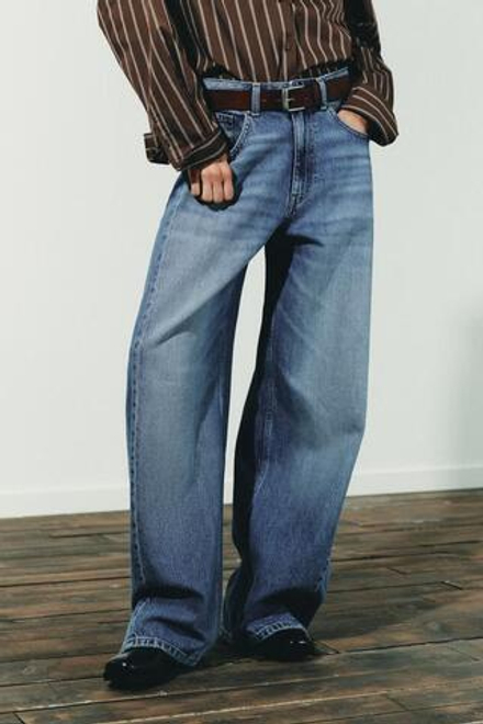 ZARA ДЖИНСЫ OVERSIZE TRF СО СРЕДНЕЙ ПОСАДКОЙ, СИНИЙ