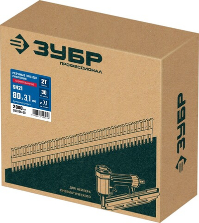 ЗУБР SN21 80 х 3.1 мм, реечные гвозди рифленые оцинкованные, 2010 шт (305396-80)