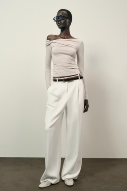 ZARA ТОП С АСИММЕТРИЧНЫМ ВЫРЕЗОМ, БЕЖЕВЫЙ МЕЛАНЖ