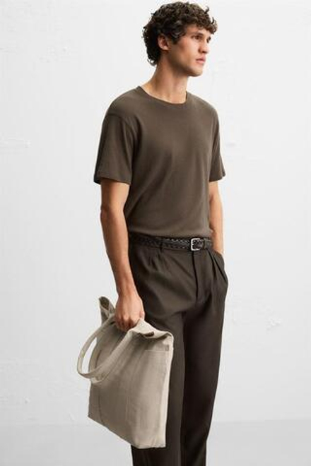 ZARA ТКАНЕВАЯ СУМКА-ШОПЕР, ЭКРЮ