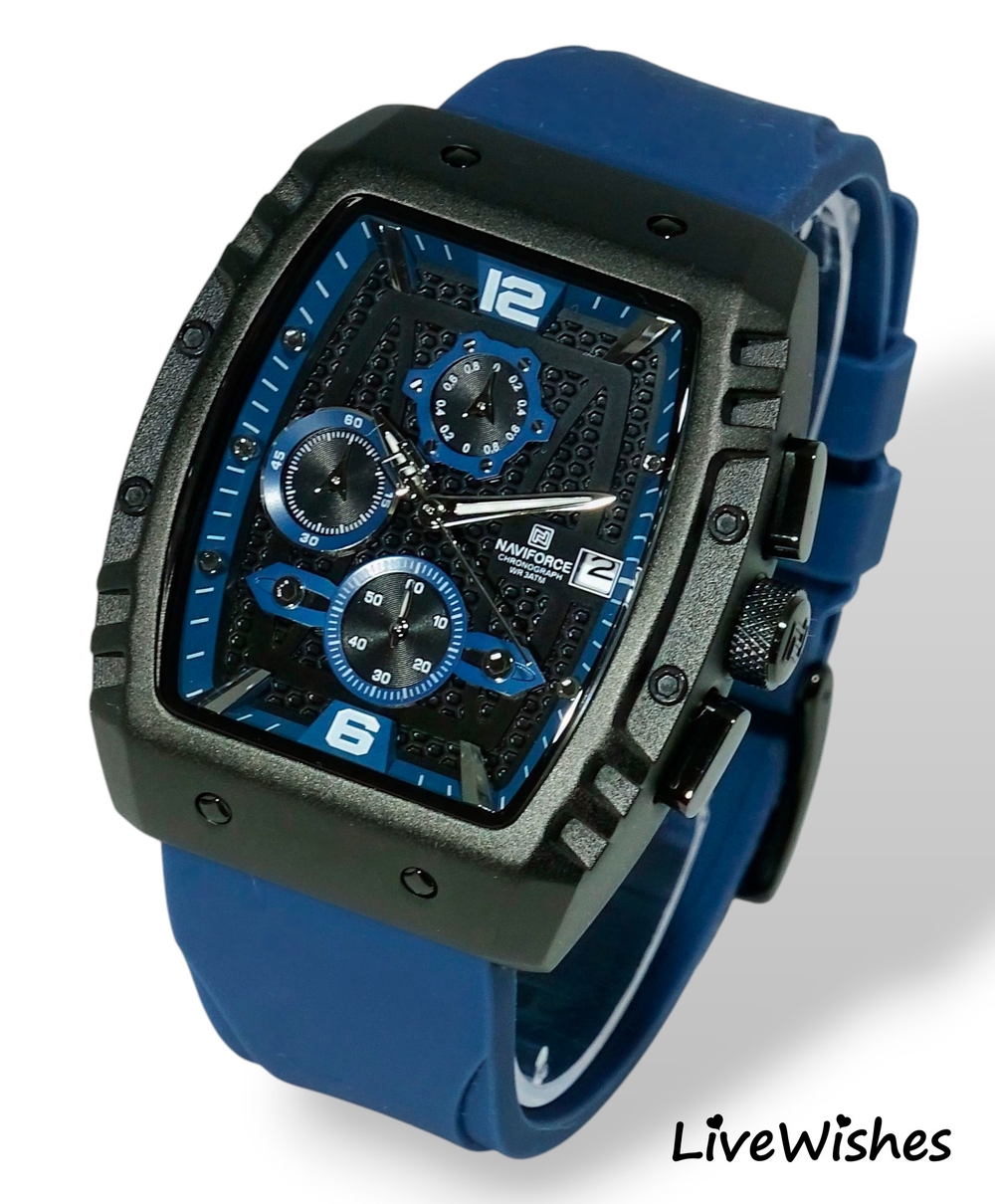 Часы наручные кварцевые NAVIFORCE на силиконовом ремешке, черный/синий W8830-02