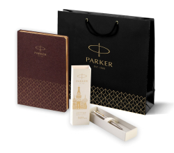 Подарочный набор: Шариковая ручка Parker Jotter Russia SE, цвет: St. Steel GT и Ежедневник  недатированный, коричневый
