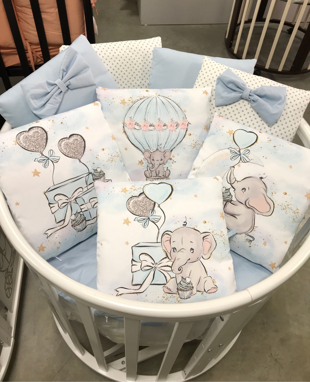 Комплект в кроватку 18 предметов "Воздушный шар" голубой, сатин