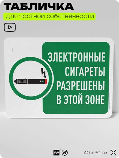 Табличка для частной территории "Электронные сигареты разрешены в этой зоне", на дом, для участка, организаций и частных территорий, предупреждающая, 40х30 см, Silver Plane x Айдентика Технолоджи