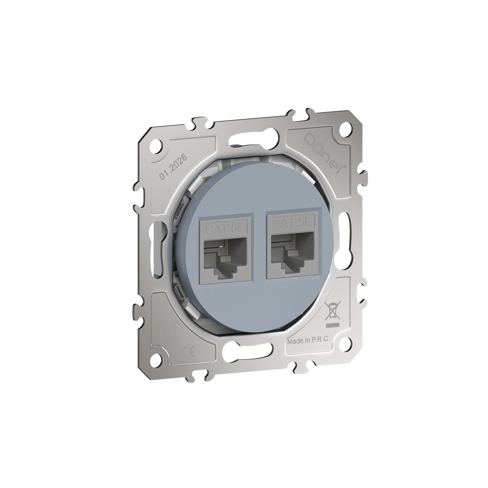 Розетка компьютерная RJ45 cat.5e на 2 порта,  цвет матовый серый,  серия D16,  Donel