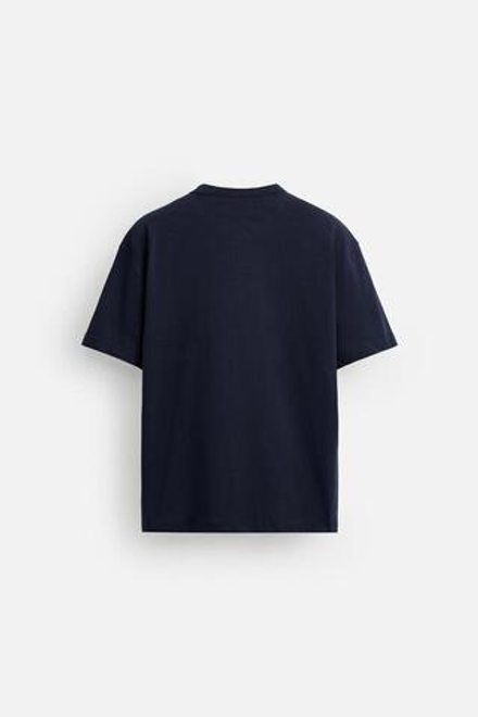 ZARA БАЗОВАЯ ФУТБОЛКА HEAVYWEIGHT С ОТДЕЛКОЙ РУБЧИКОМ, МОРСКОЙ СИНИЙ