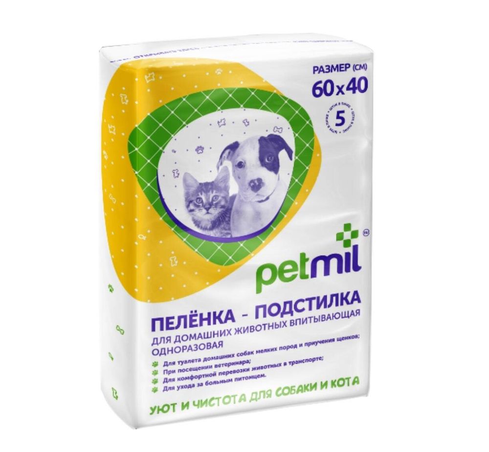 Медмил My Puppy подстилка для щенков гелевая одноразовая 4 слойная 60*40 см (упак 5 шт)