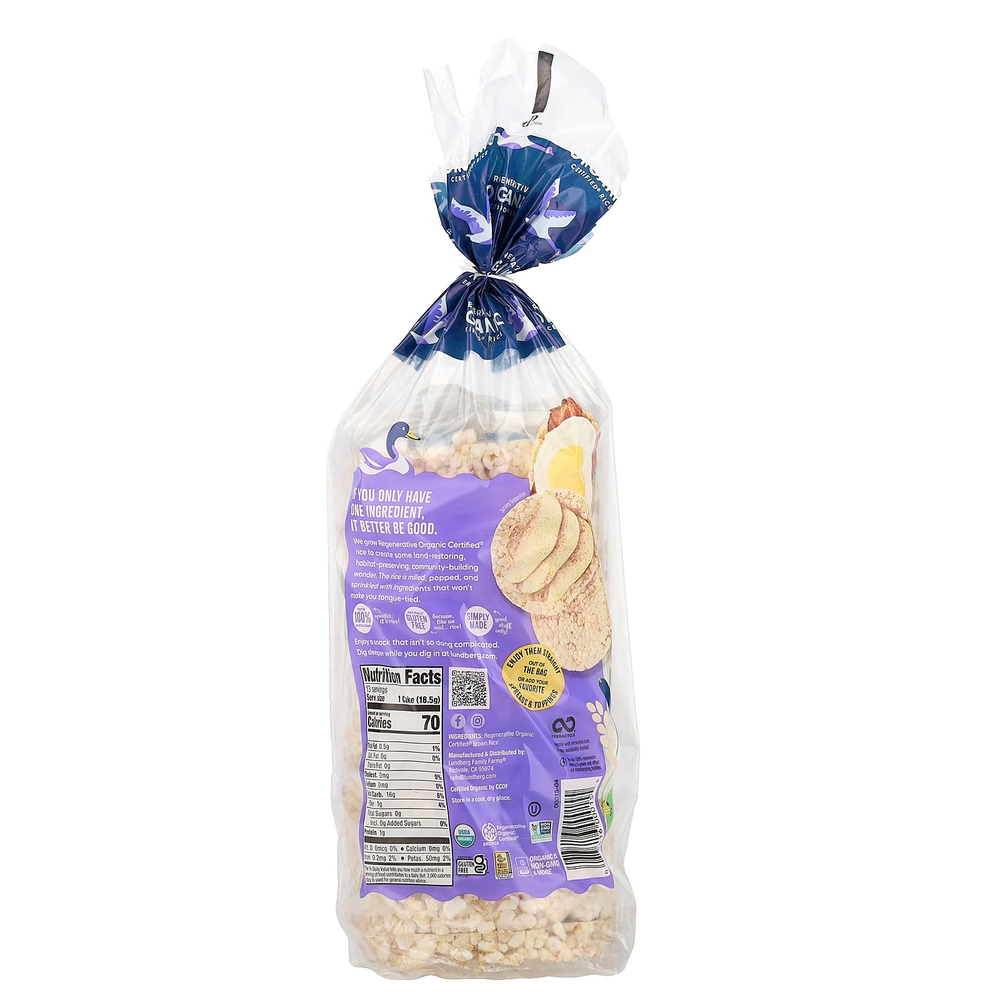 Lundberg, Органические цельнозерновые рисовые лепешки, коричневый рис, без соли, 241 г (8,5 унции)