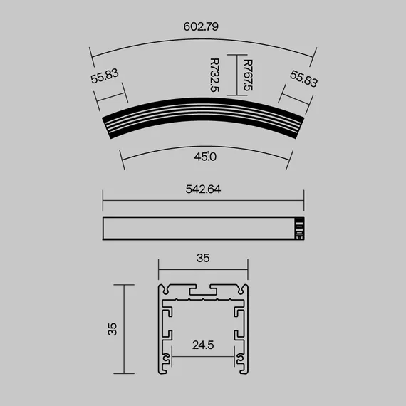Радиусный профиль 35x35 D1500мм 1/8 круга черный Led Strip alm-3535r-b-d-45°-1.5m