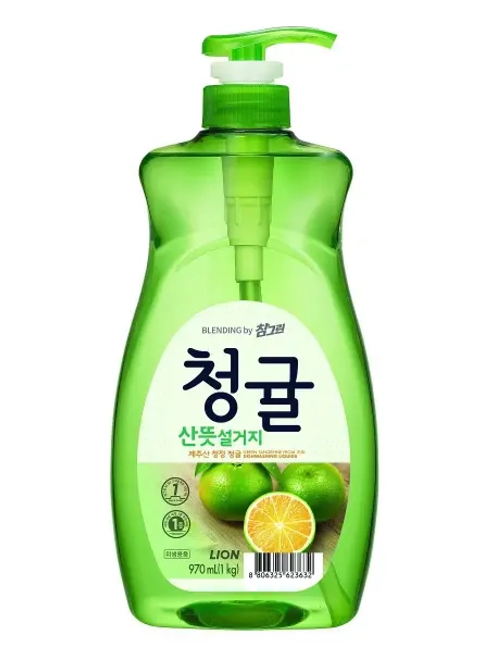LION Концентрированное средство для мытья посуды Chamgreen Зеленый цитрус флакон, 970 мл