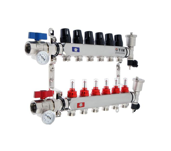 Коллектор для тёплого пола с расходомерами Tim KAS5008 на 8 выходов из нержавейки