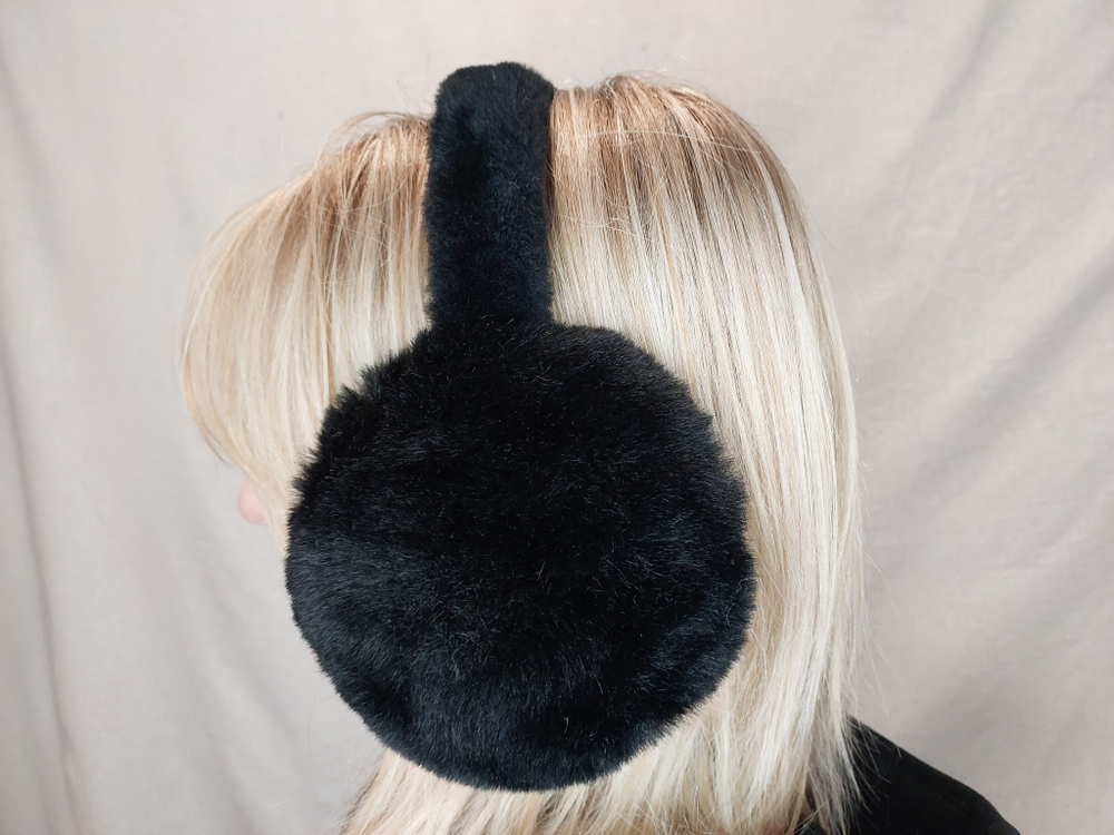 Меховые теплые уютные черные наушники, демисезон/зима, мультиколор