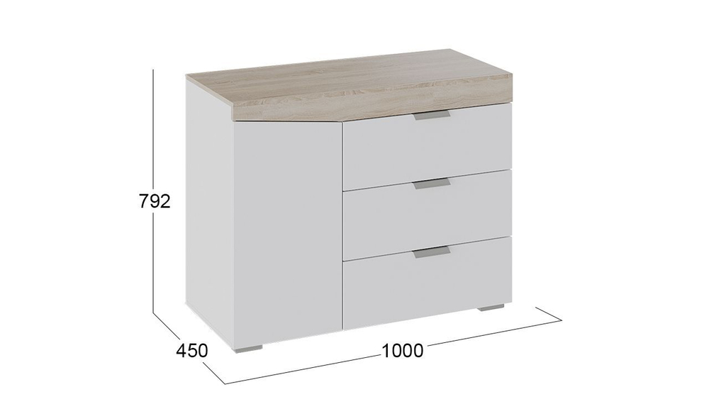 Комод для одежды с ящиками и полками Дуб Сонома/Белый Ясень 3 ящика 100х45х79 см
