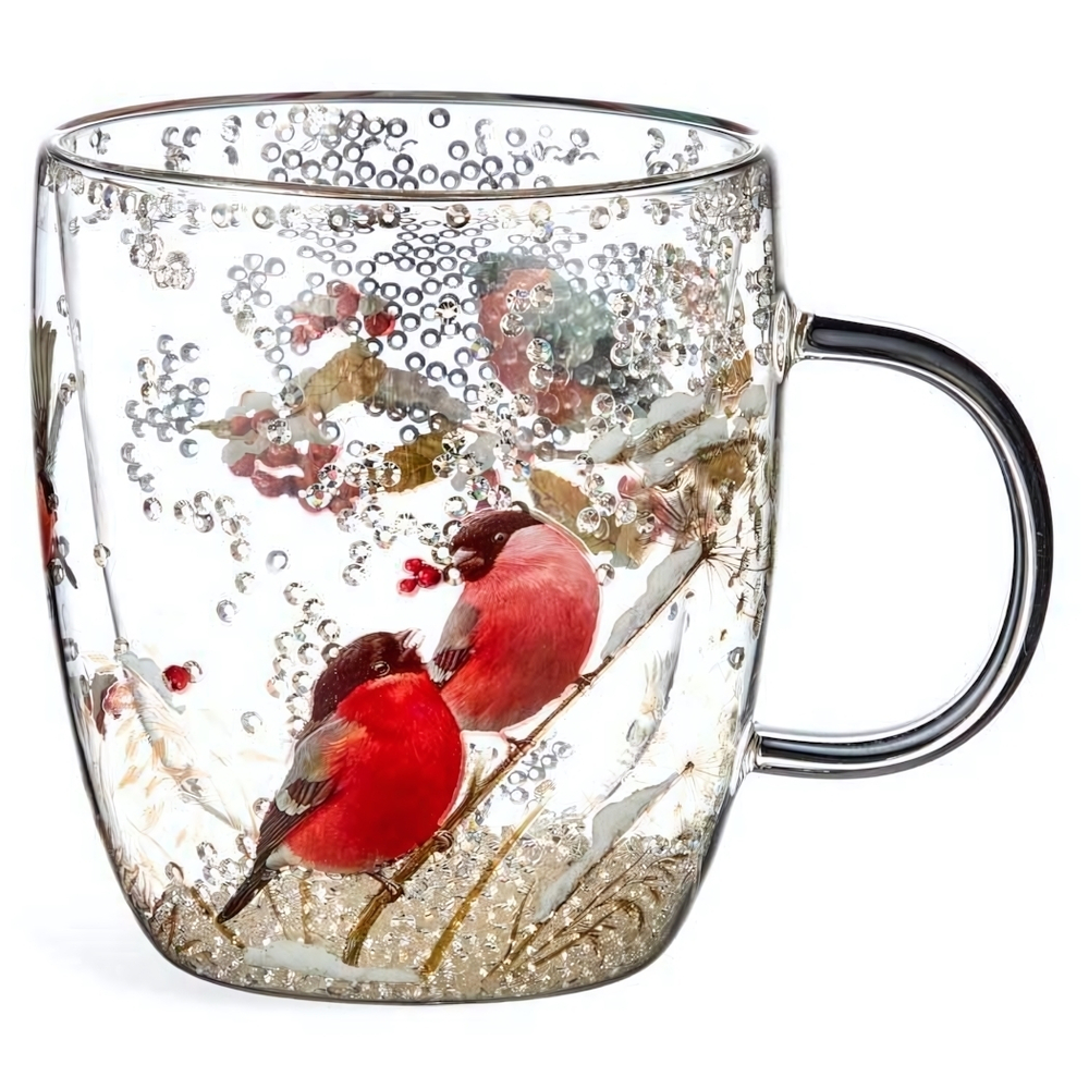 Кружка 410мл с двойными стенками "Снегири", 887-483