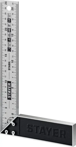 Профессиональный угольник с нержавеющим полотном, 250 мм // STAYER STABIL Professional