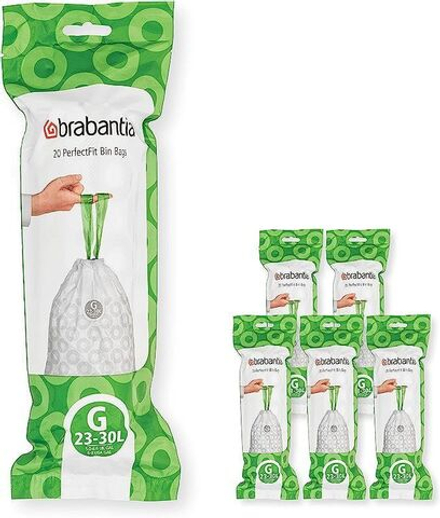 Brabantia PerfectFit Набор мешков для мусора размер G/23-30 л с ручками на шнурке 6х20 шт. белые 138423